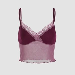 Pink Lace Trimmed Mesh Top